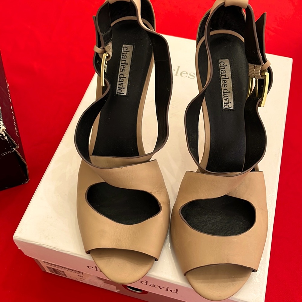 Charles David nude sandals with wood heel size 8